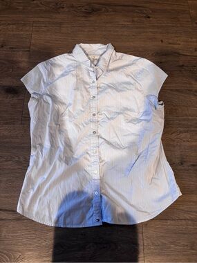 Tommy Hilfiger Light Blue Striped Button-Down Cap Sleeve Shirt